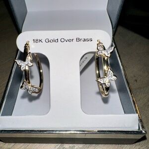 18K Gold Butterfly Hoop Earrings